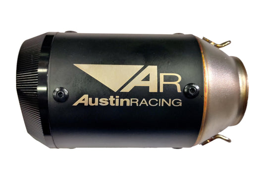 AR Style Round Canister 51 MM Inlet Stainless Steel Universal Slip-On without DB Killer for loud Exhaust Note Short Size - Black